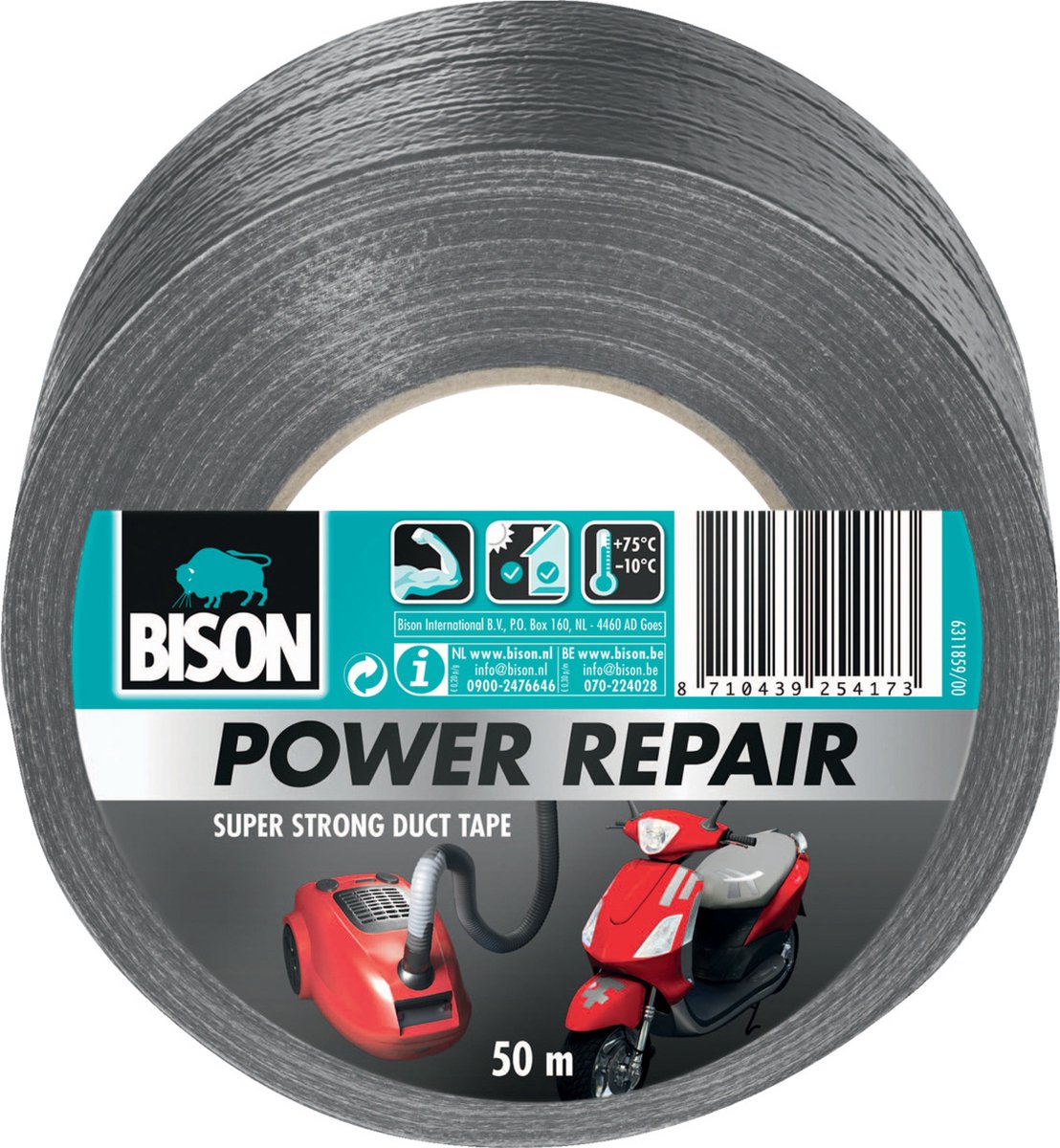 Bison Power Repair Tape Grijs (50 meter)